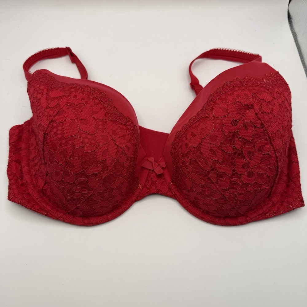 Victorias Secret Red Lace "Lined perfect Coverage" Padded Underwire Bra Sz‎ 36DD